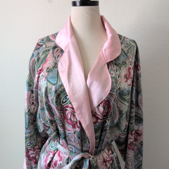 Vintage Y2K Victoria's Secret Gold Label Robe Medium Pink Floral Night Dress - Picture 7 of 8